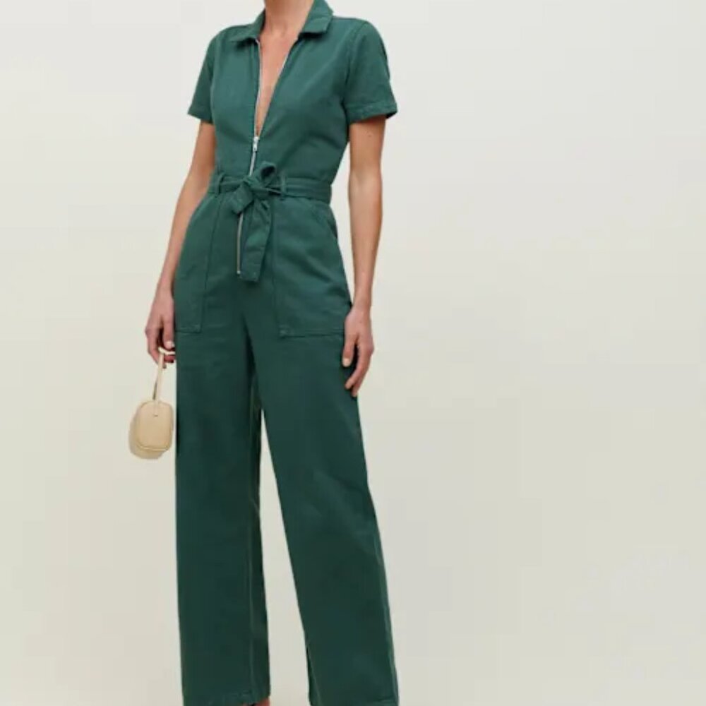 Reformation Cassidy Denim Jumpsuit Jade - Size 0
